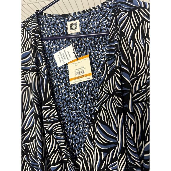 Anne Klein Faux-Wrap Flutter Sleeve Floral Print Dress Multi-Color 3X - Picture 9 of 10